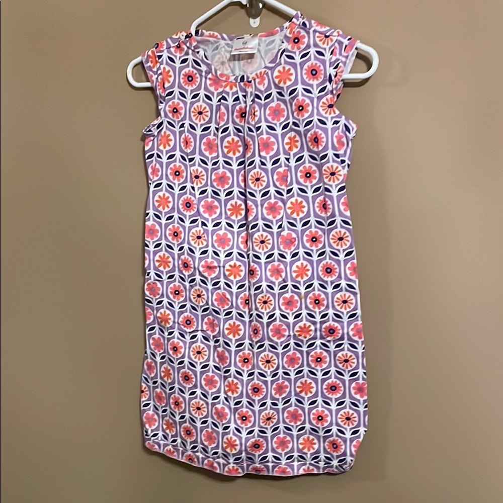 Hanna Andersson Cap Sleeve Dress, Purple with Pink Navy Floral Design, Size 140